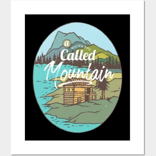 Outdoors Mountain Hiking Beautiful Colorful Cartoon Cabin Posters and Art